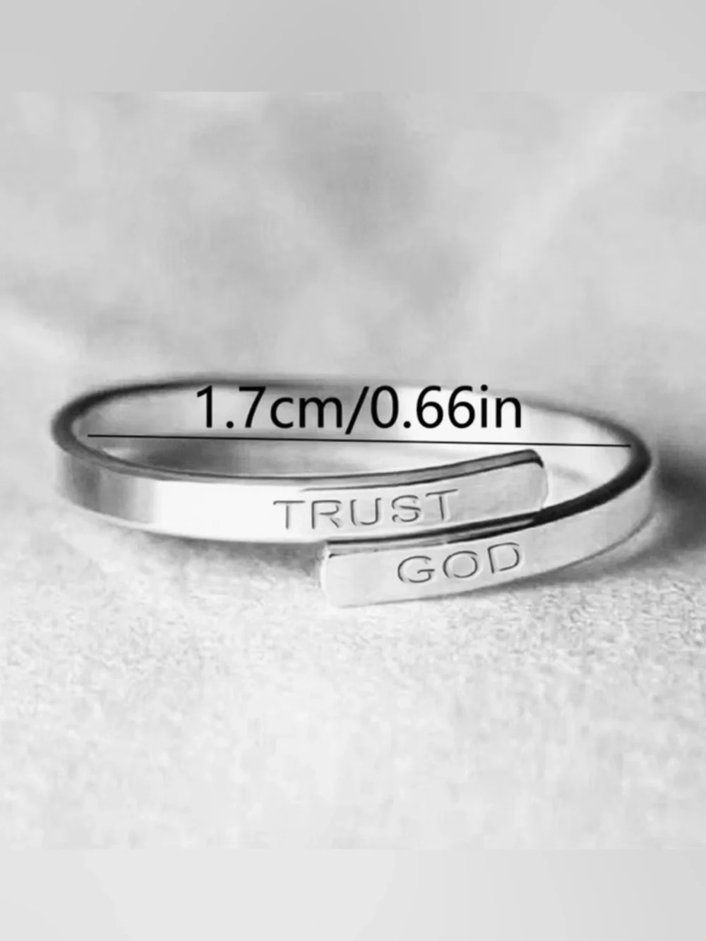 BNIB - TRUST GOD Engraved Silver Inspirational Ring - Flexible Sizing